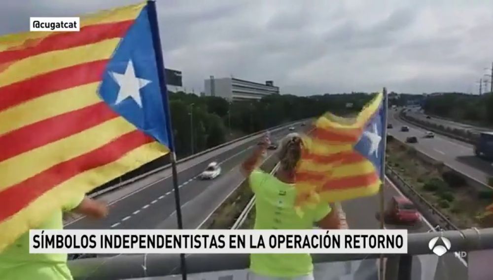 Los símbolos independentistas llegan a las carreteras catalanas en mitad de la 'Operación Retorno'