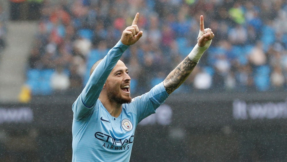 David Silva en un partido con el Manchester City