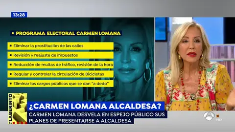 La candidatura de Carmen Lomana para ser la nueva alcaldesa de Madrid: "Me pateo los barrios y sé cómo están las cosas" La candidatura de Carmen Lomana para ser la nueva alcaldesa de Madrid: "Me pateo los barrios y sé cómo están las cosas"