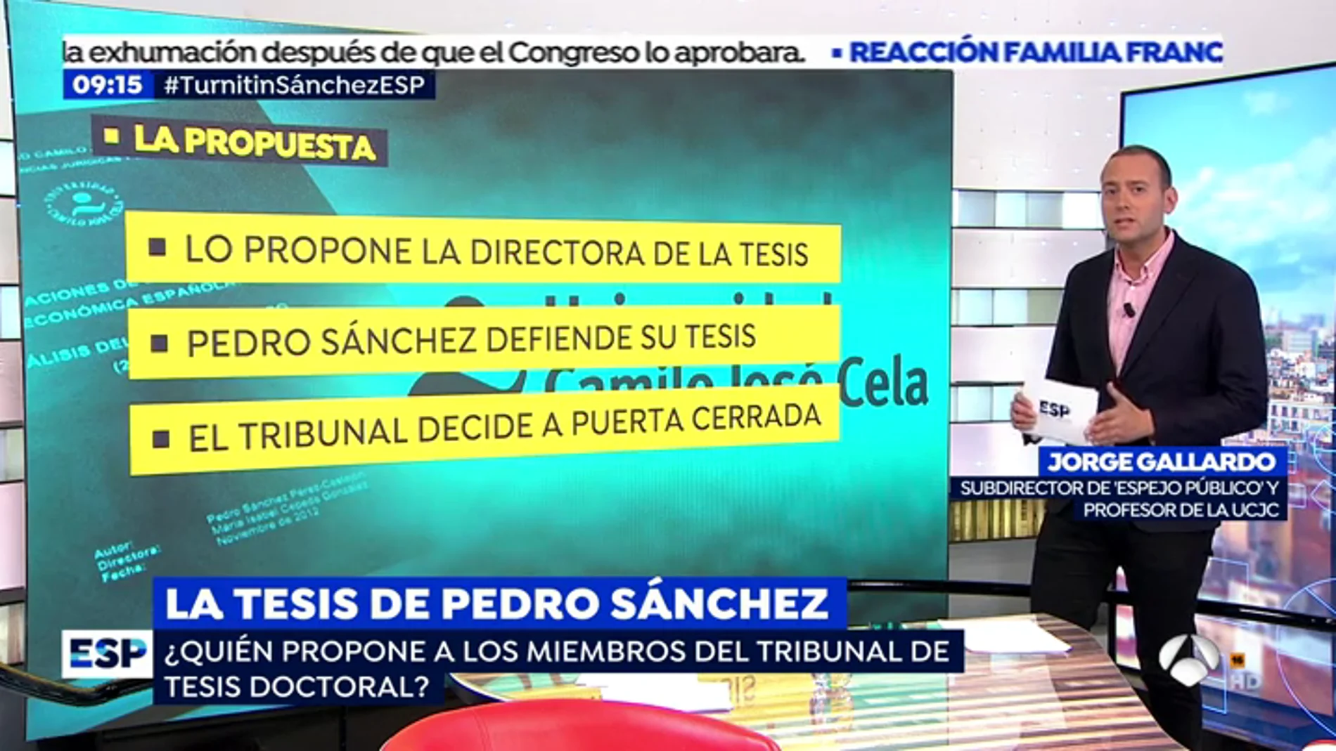 Jorge Gallardo, profesor de la UCJC y subdirector de 'Espejo Público' explica cómo se formó el tribunal que evaluó la tesis de Pedro Sánchez