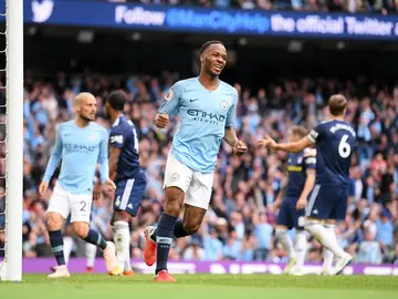 Sterling celebra un gol con el Manchester City Sterling celebra un gol con el Manchester City