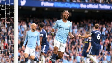 Sterling celebra un gol con el Manchester City