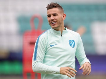 Lucas Hernández, en un entrenamiento con el Atlético de Madrid