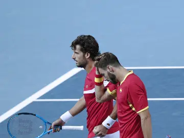Feliciano López y Marcel Granollers, durante el partido de dobles Feliciano López y Marcel Granollers, durante el partido de dobles
