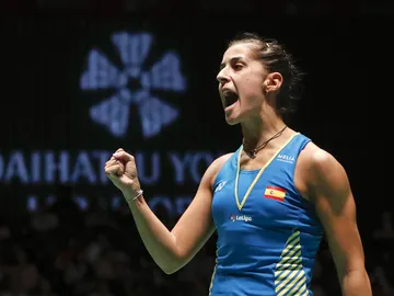 Carolina Marín celebrando la victoria Carolina Marín celebrando la victoria