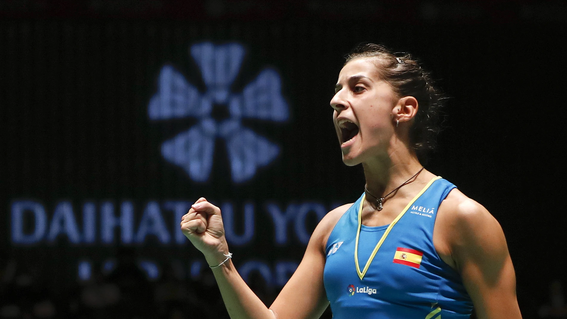 Carolina Marín celebrando la victoria Carolina Marín celebrando la victoria
