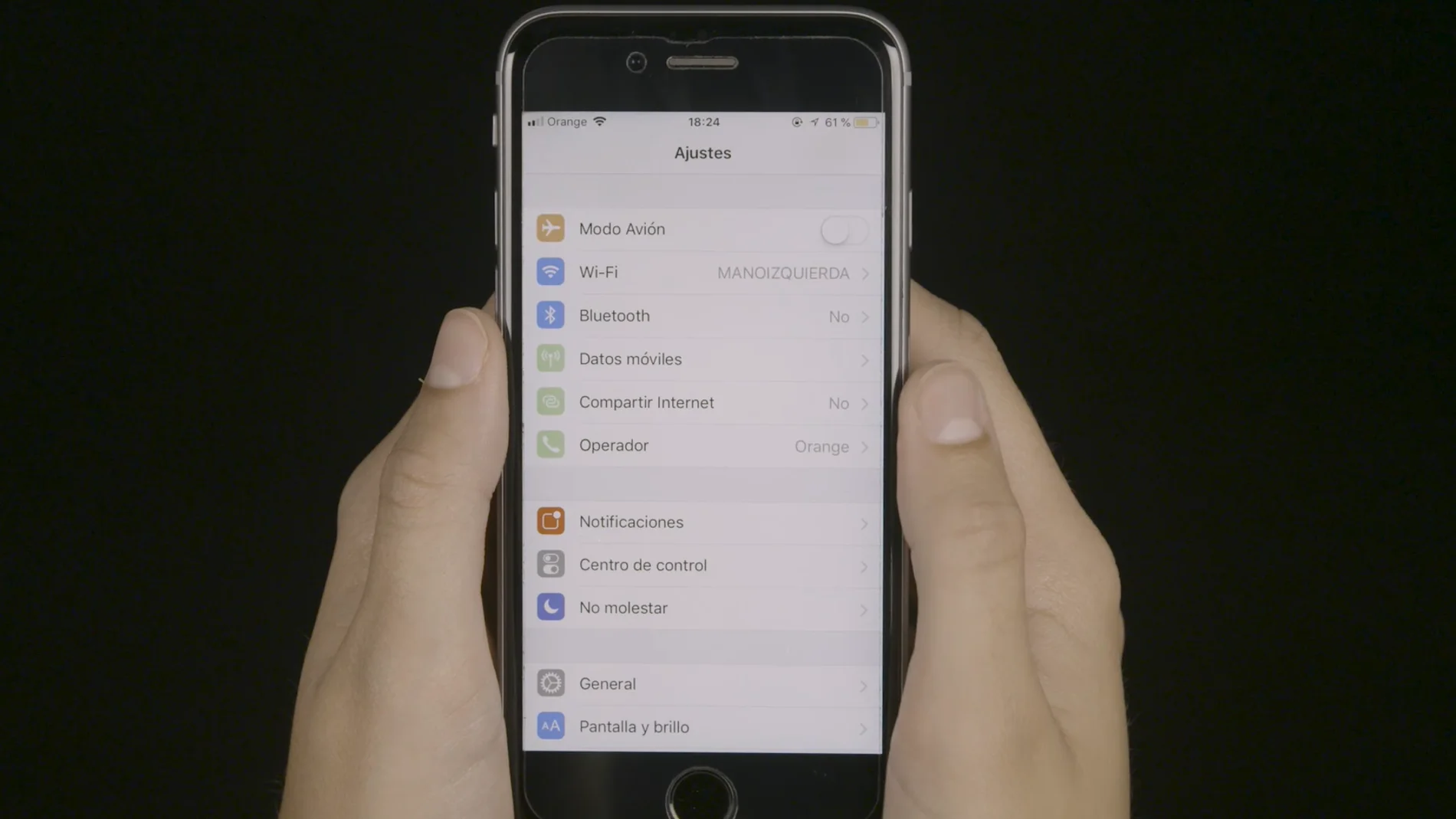Pantalla de ajustes de un iPhone Pantalla de ajustes de un iPhone