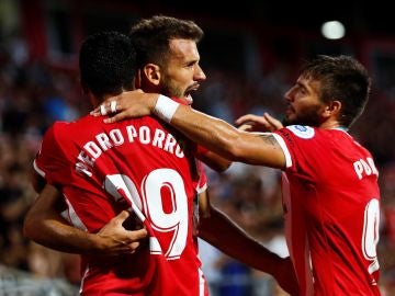 Christian Stuani celebra uno de sus goles al Celta