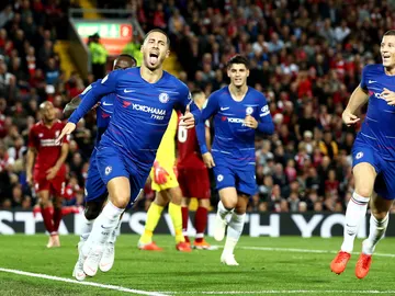 Hazard celebra su golazo contra el Liverpool Hazard celebra su golazo contra el Liverpool