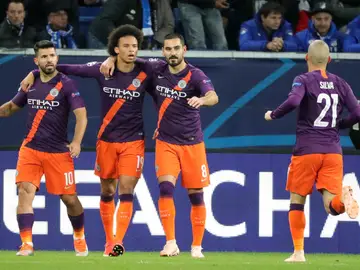 Los jugadores del Manchester City celebran un gol Los jugadores del Manchester City celebran un gol