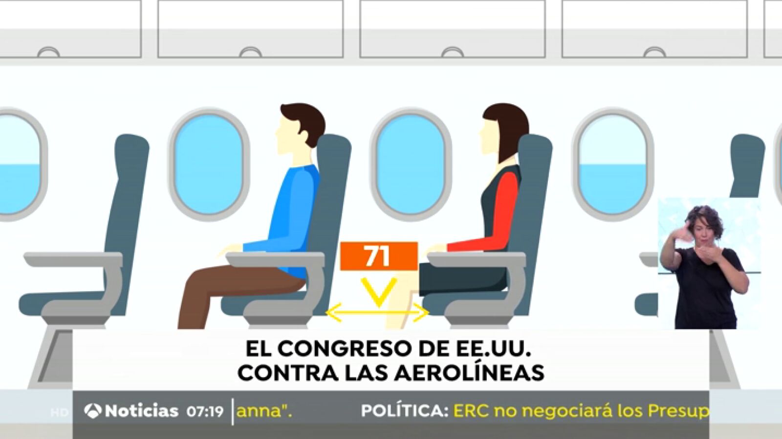 El Congreso de Estados Unidos aprueba una norma que establece una distancia mínima en los asientos de avión