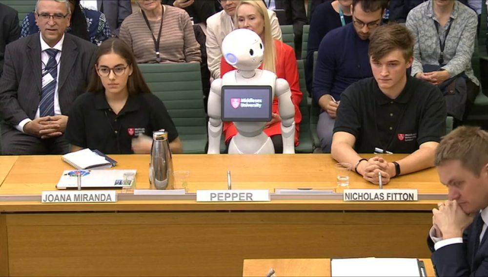 Los diputados del Parlamento Británico toman declaración a un robot