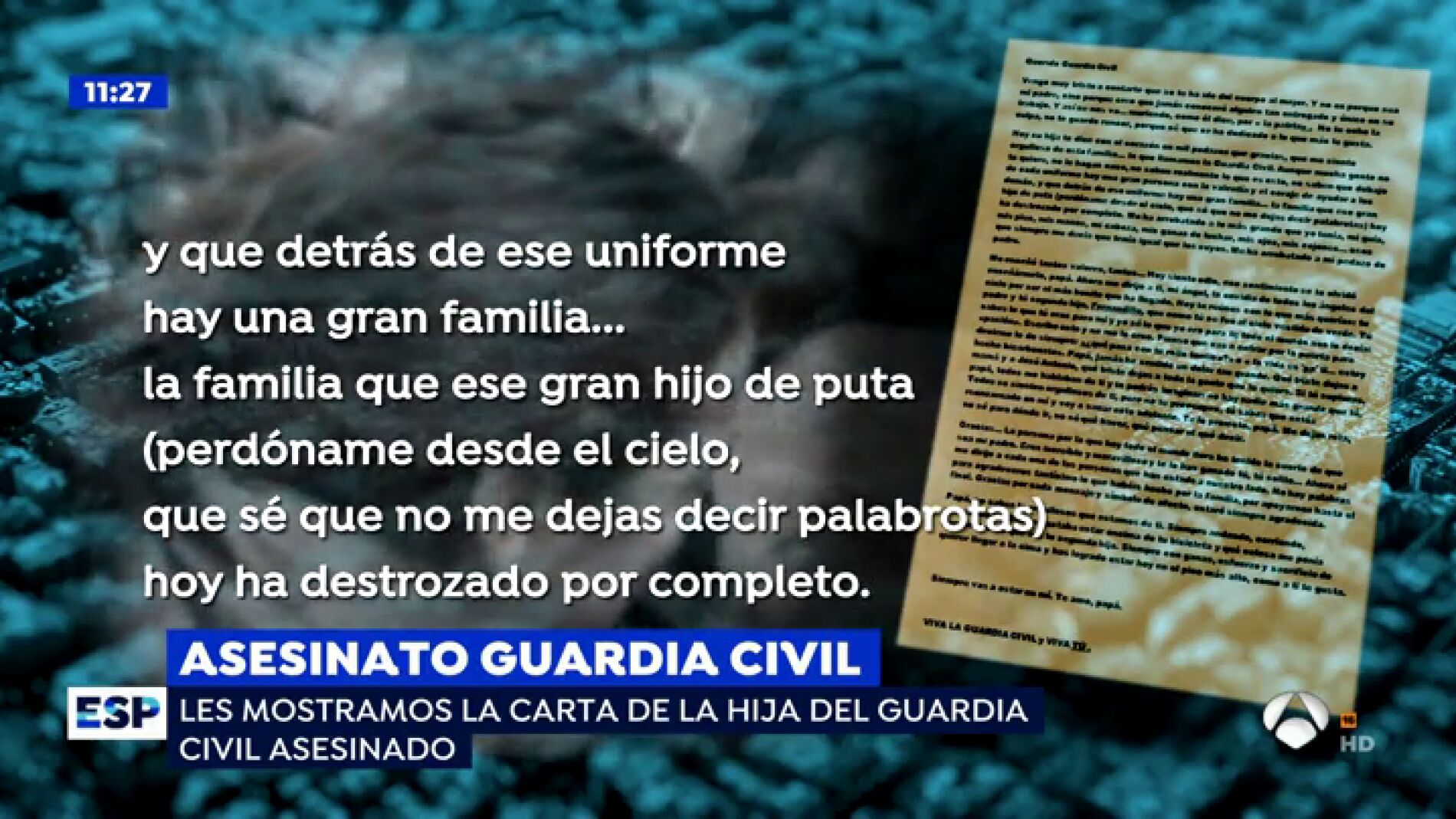 La desgarradora carta de la hija del guardia civil asesinado: "Ese hijo de ... me ha quitado lo m&aacute;s grande que ten&iacute;a"