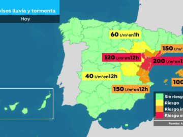 REEMPLAZO | Mapa: Zonas que están en riesgo por lluvias en España