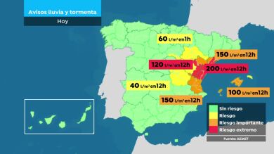 Mapa: Zonas que están en riesgo por lluvias en España