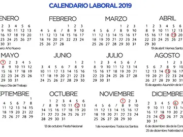 Calendario laboral 2019 Calendario laboral 2019