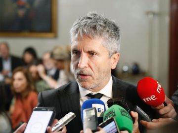 El ministro del Interior, Fernando Grande-Marlaska, atiende a los medios de comunicación.