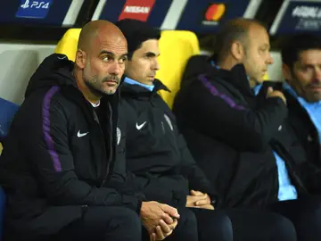 Pep Guardiola en el partido contra el Shakhtar Donetsk de Champions Pep Guardiola en el partido contra el Shakhtar Donetsk de Champions