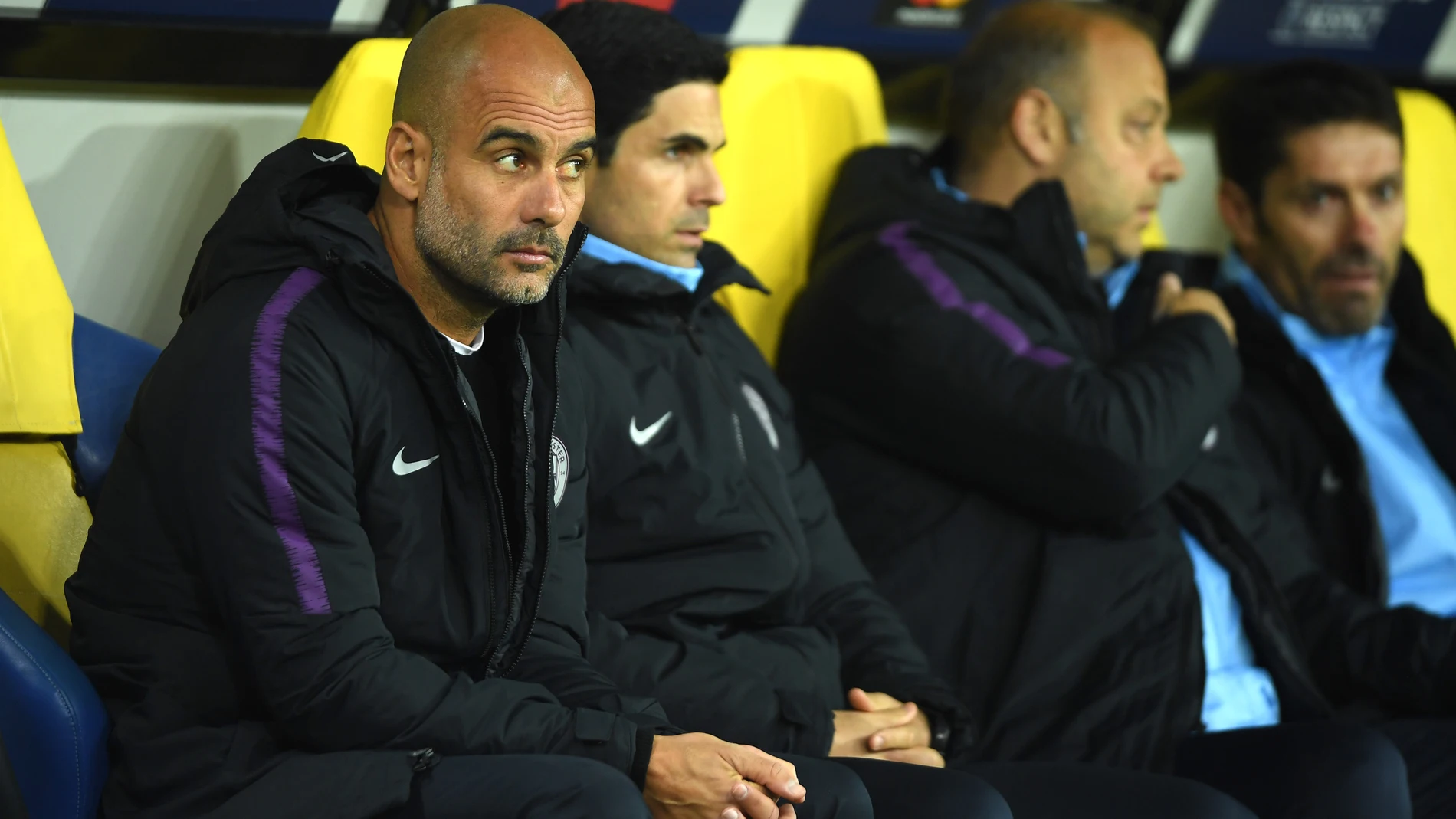 Pep Guardiola en el partido contra el Shakhtar Donetsk de Champions Pep Guardiola en el partido contra el Shakhtar Donetsk de Champions