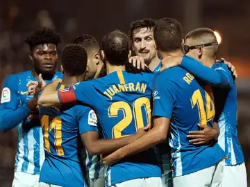 Los jugadores del Atlético celebran el gol Los jugadores del Atlético celebran el gol