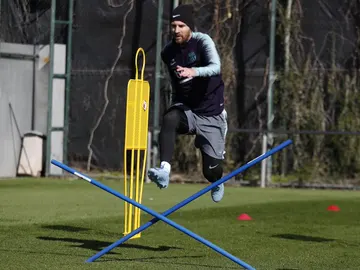 Messi, durante el entrenamiento del Barcelona Messi, durante el entrenamiento del Barcelona