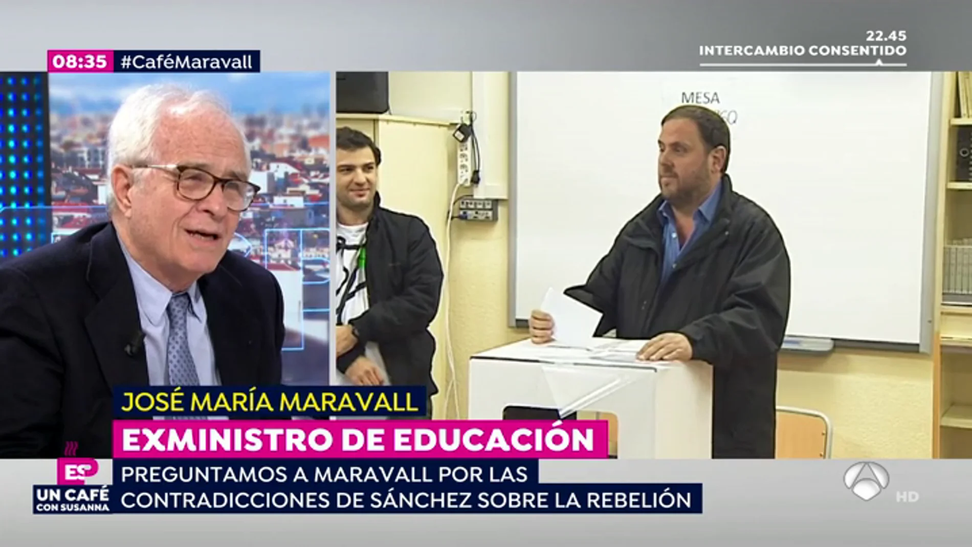 Maravall, exministro de Educación: "Para algunos la única solución al problema de Cataluña es bombardearla cada 40 años y yo no comparto esa opinión"