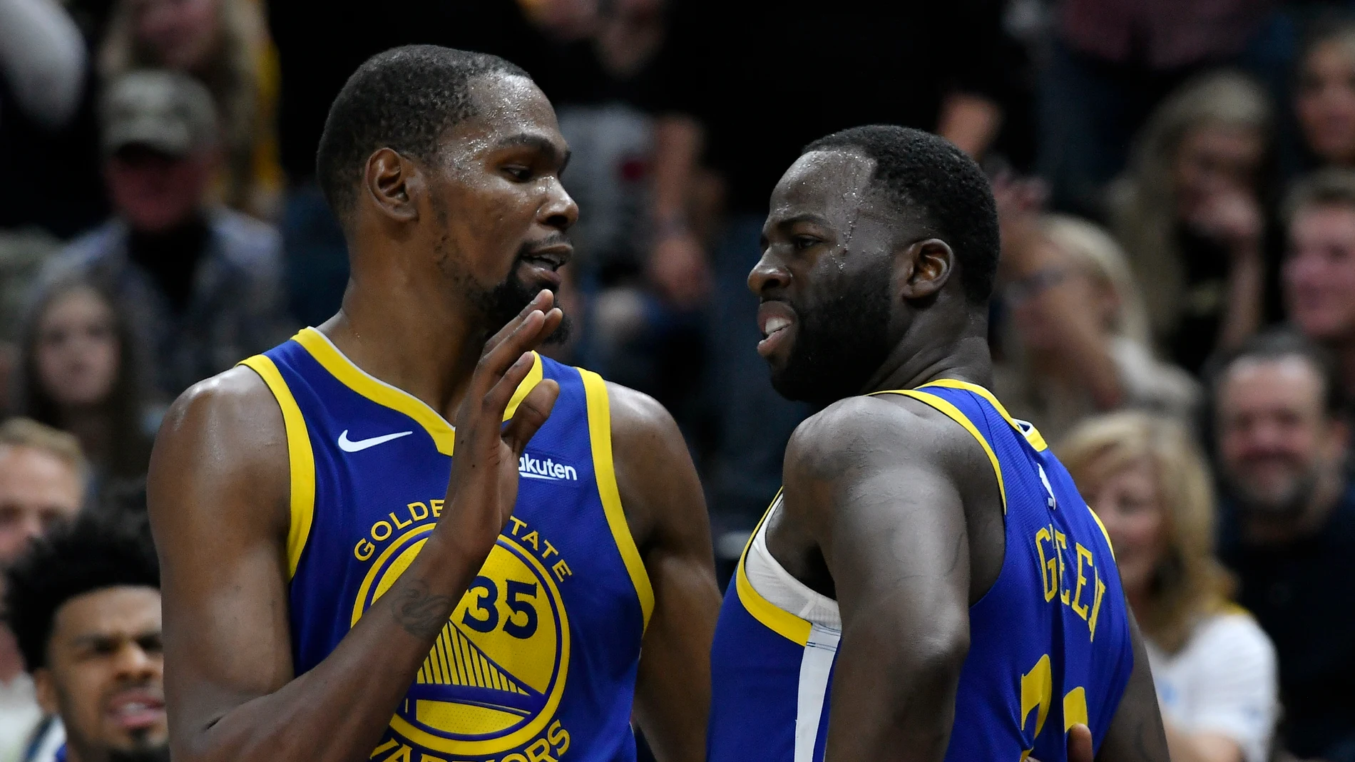 Kevin Durant y Draymond Green, durante un partido de los Warriors Kevin Durant y Draymond Green, durante un partido de los Warriors