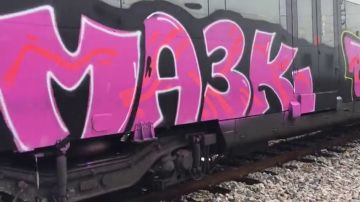 Imagen de un tren de Renfe con un grafiti.
