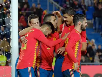 España celebra el gol de Brais España celebra el gol de Brais