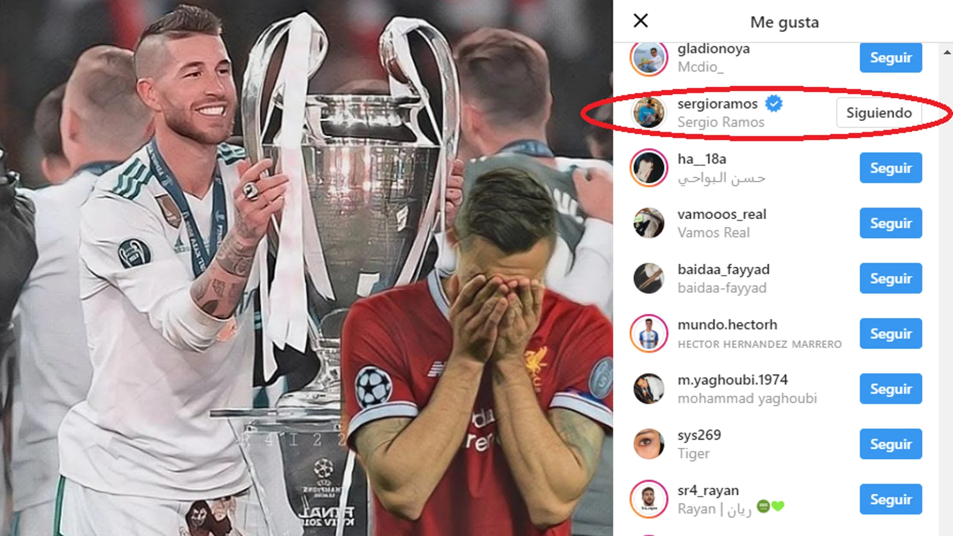 La publicación a la que dio 'me gusta' Ramos La publicación a la que dio 'me gusta' Ramos