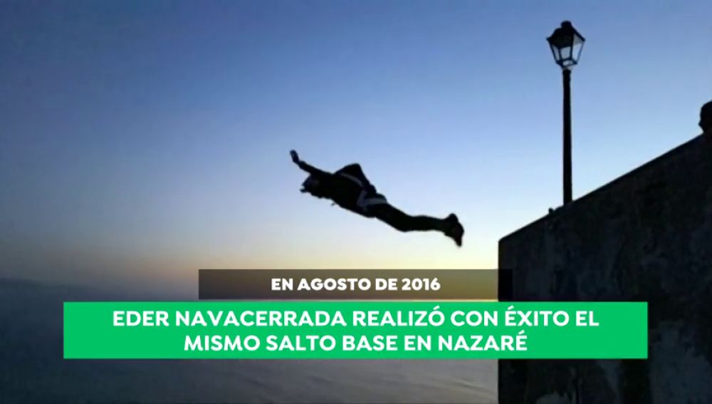 El español Eder Navacerrada realizó con éxito el mismo salto base en Nazaré