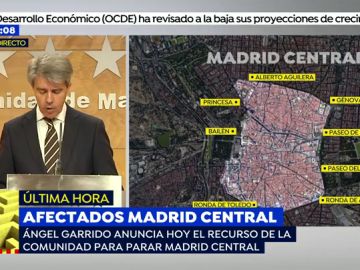 Ángel Garrido anuncia el recurso para parar Madrid Central: "El Ayuntamiento no ha analizado el coste de la norma para el ciudadano"