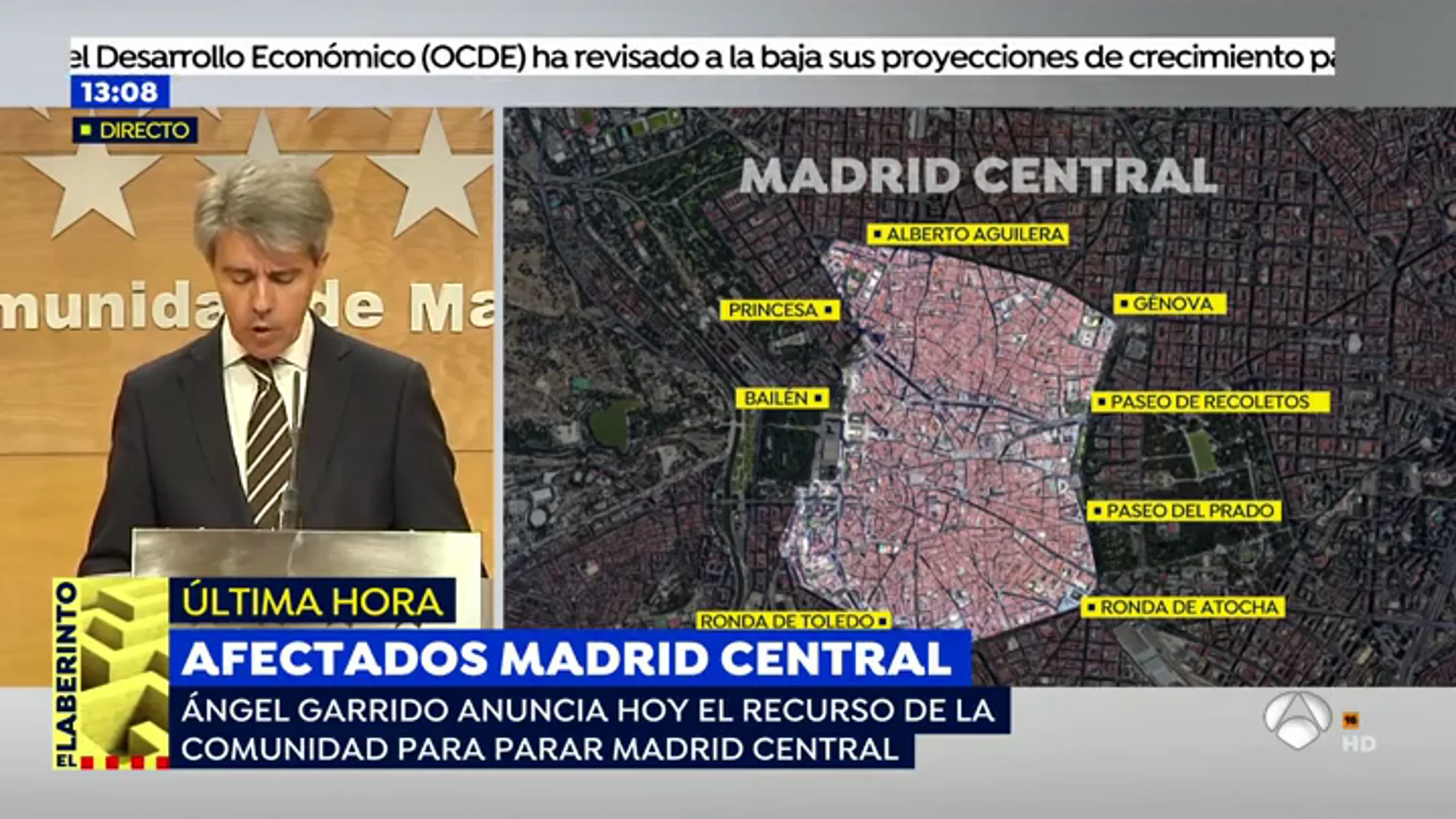 Ángel Garrido anuncia el recurso para parar Madrid Central: "El Ayuntamiento no ha analizado el coste de la norma para el ciudadano"