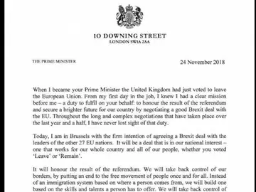 May apela a los británicos a sacar adelante el acuerdo alcanzado con Bruselas sobre el Brexit en una carta abierta May apela a los británicos a sacar adelante el acuerdo alcanzado con Bruselas sobre el Brexit en una carta abierta