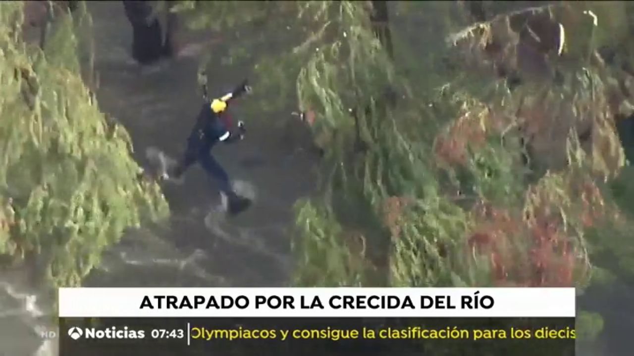 Rescatan a un hombre agarrado las ramas de un árbol por la crecida de ...