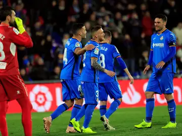 Los jugadores del Getafe celebran un gol ante el Espanyol Los jugadores del Getafe celebran un gol ante el Espanyol