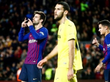 Gerard Piqué celebra su gol ante el Villarreal