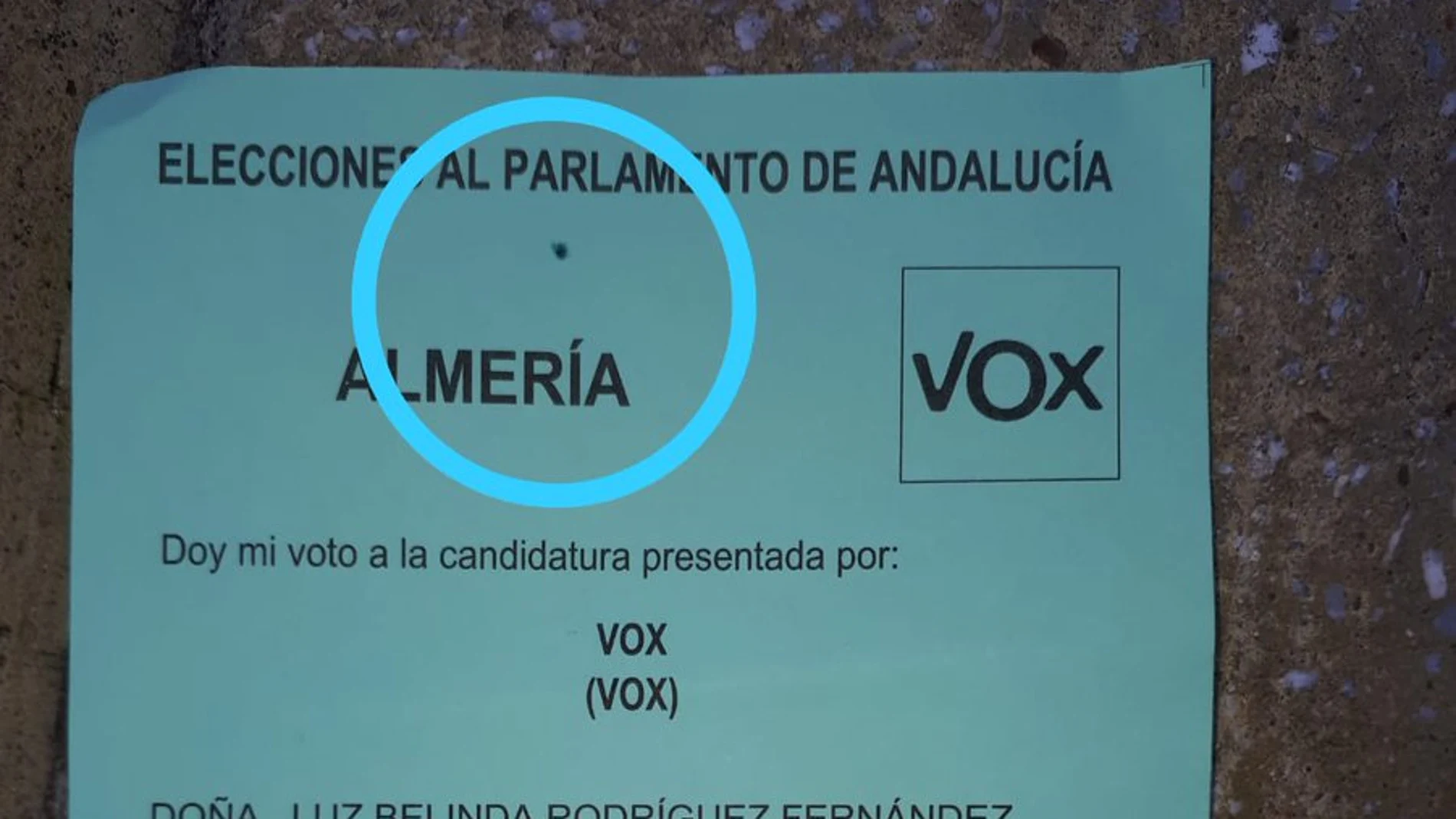 Una papeleta de Vox pintada Una papeleta de Vox pintada