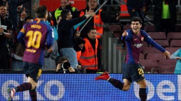 Carles Aleñá celebra su gol ante el Villarreal