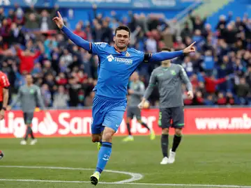 Jorge Molina celebra su gol ante la Real Sociedad Jorge Molina celebra su gol ante la Real Sociedad