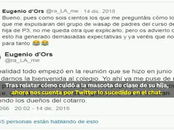 El padre que relató su fin de semana con la mascota del colegio de su hija es expulsado del grupo de Whatsapp de clase El padre que relató su fin de semana con la mascota del colegio de su hija es expulsado del grupo de Whatsapp de clase