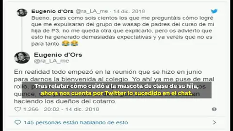 El padre que relató su fin de semana con la mascota del colegio de su hija es expulsado del grupo de Whatsapp de clase El padre que relató su fin de semana con la mascota del colegio de su hija es expulsado del grupo de Whatsapp de clase
