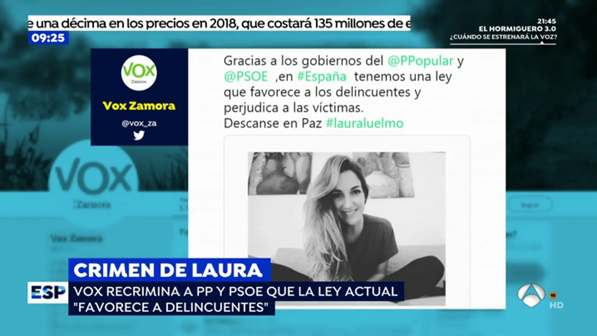 Vox culpa a PP y PSOE de una ley "que favorece a los delincuentes" por el crimen de Laura Luelmo