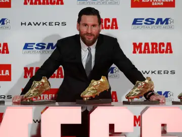 Leo Messi cuando ganó su quinta Bota de Oro Leo Messi cuando ganó su quinta Bota de Oro