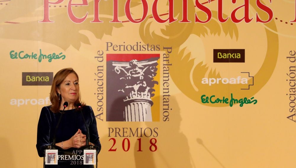 La presidenta del Congreso, Ana Pastor, durante la entrega de los Premios de la Asociación de Periodistas Parlamentarios