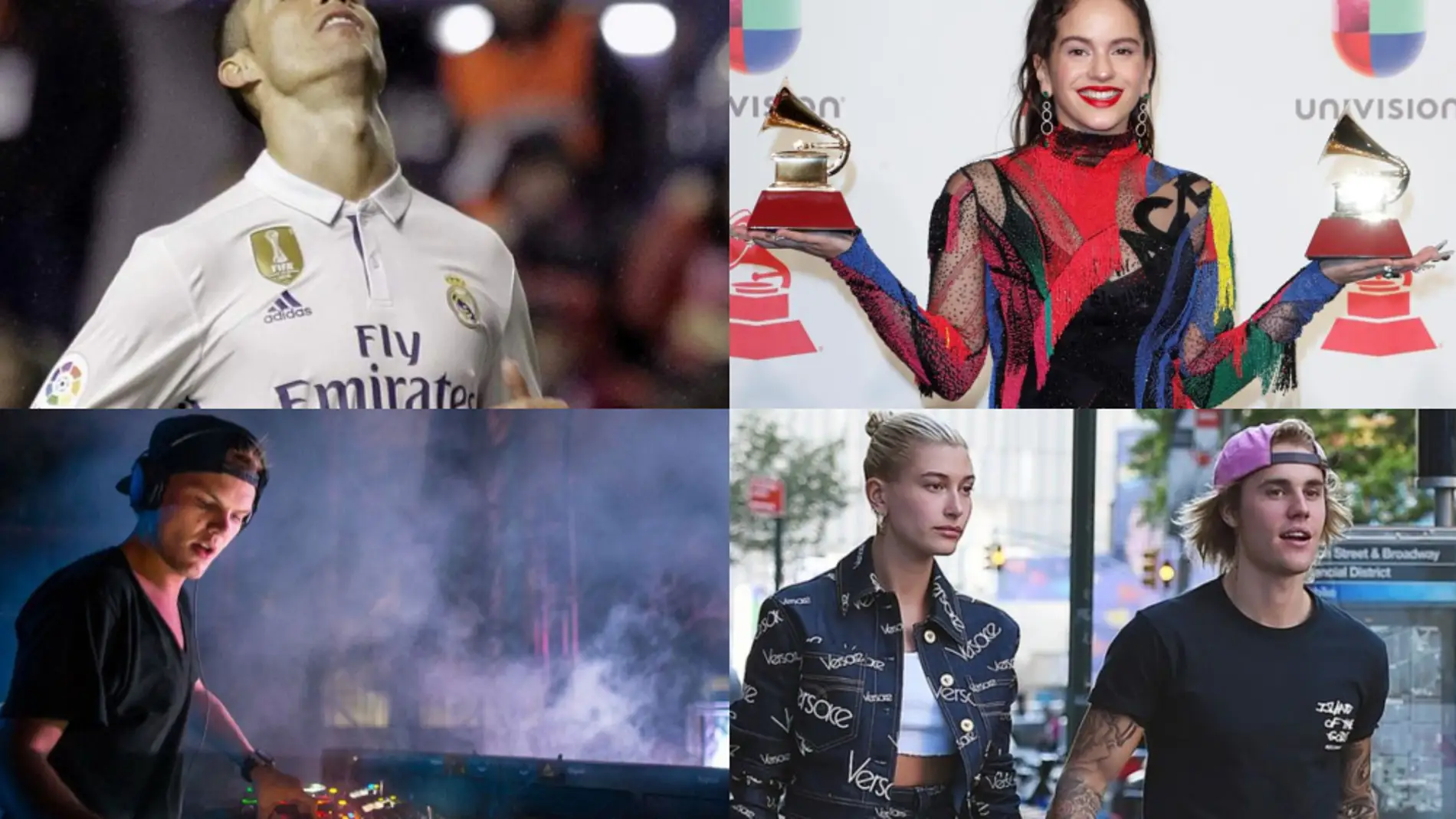 Cristiano Ronaldo, Rosalia, Avicii y Justin Bieber
