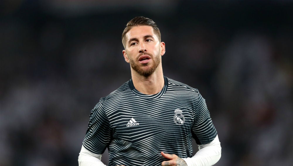 Sergio Ramos, en un calentamiento