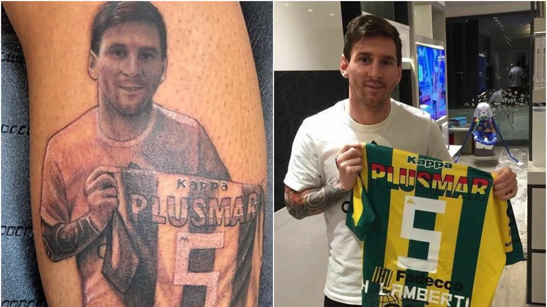 El tatuaje de Lamberti con la foto de Messi posando con su camiseta El tatuaje de Lamberti con la foto de Messi posando con su camiseta