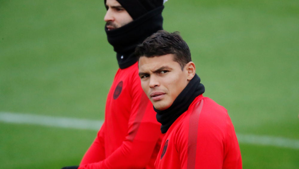 Thiago Silva, durante un entrenamiento con el PSG