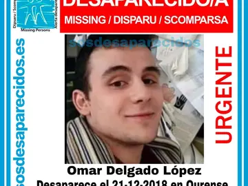 Omar Delgado López, joven de 22 años desaparecido en Ourense Omar Delgado López, joven de 22 años desaparecido en Ourense